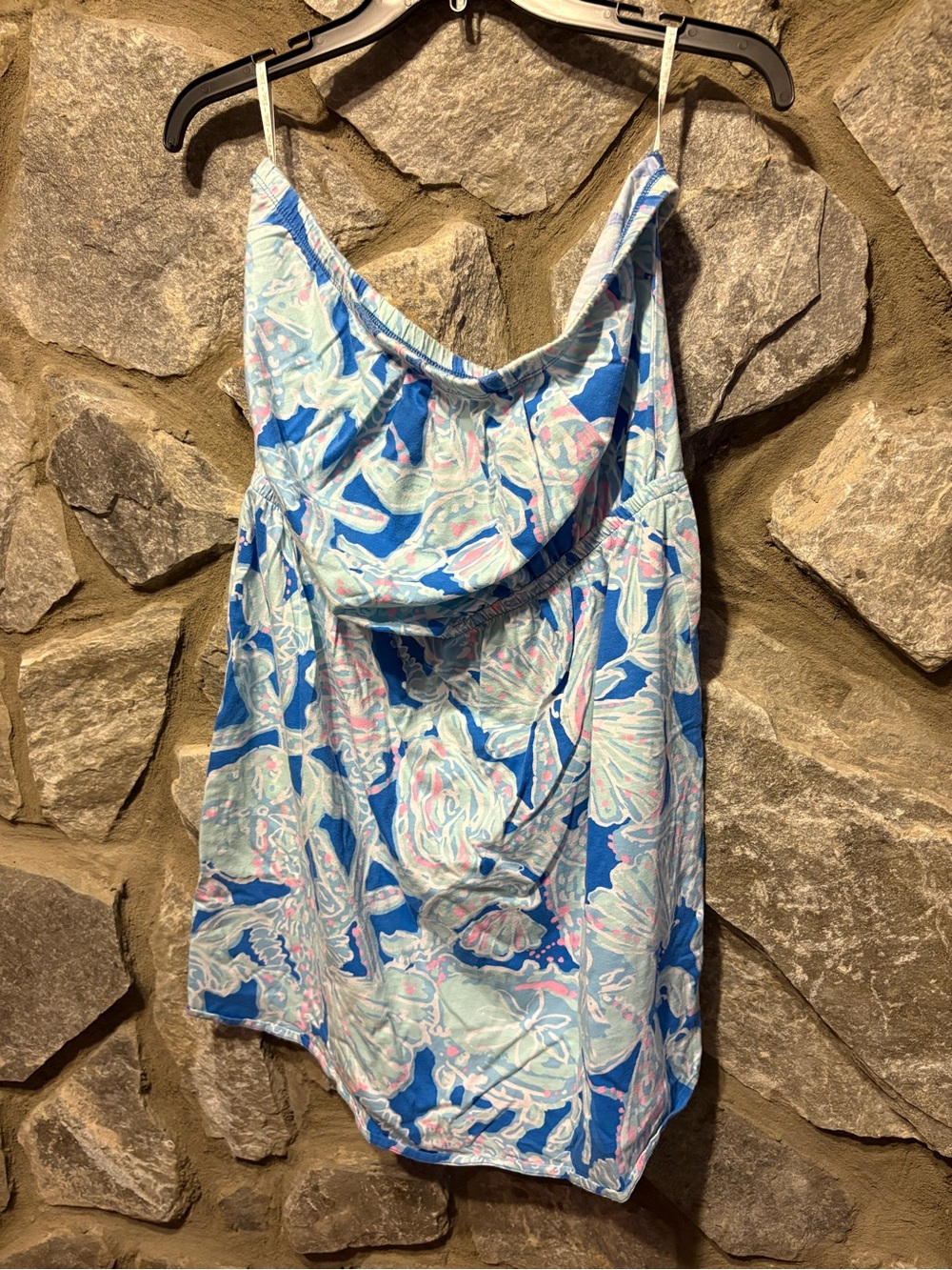 Lilly Pulitzer Blue Floral Strapless Dress with Pink Accents